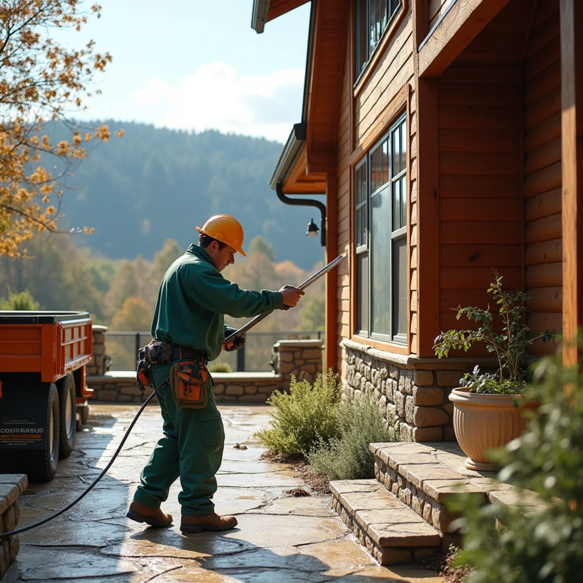 Professional exterior pressure and soft washing on mountain home in Banner Elk, NC