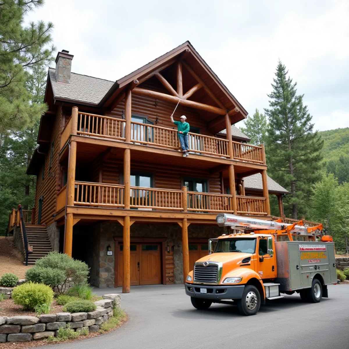 Scheduled gutter maintenance on a luxury vacation rental chalet in Banner Elk, NC