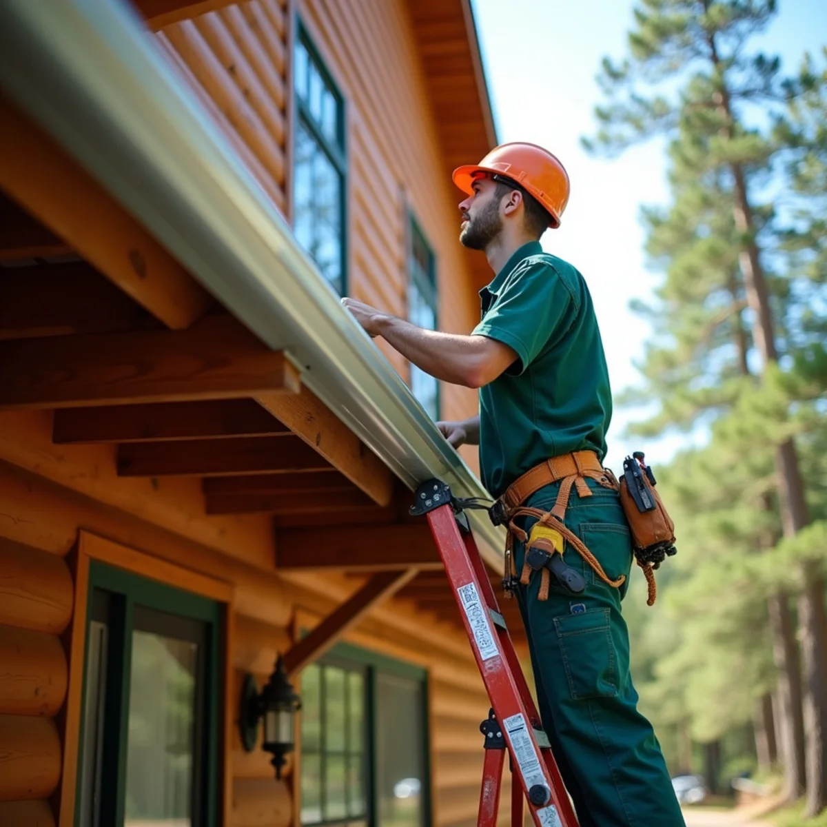 Seamless gutter installation on a steep-slope mountain home in Elk Park, NC