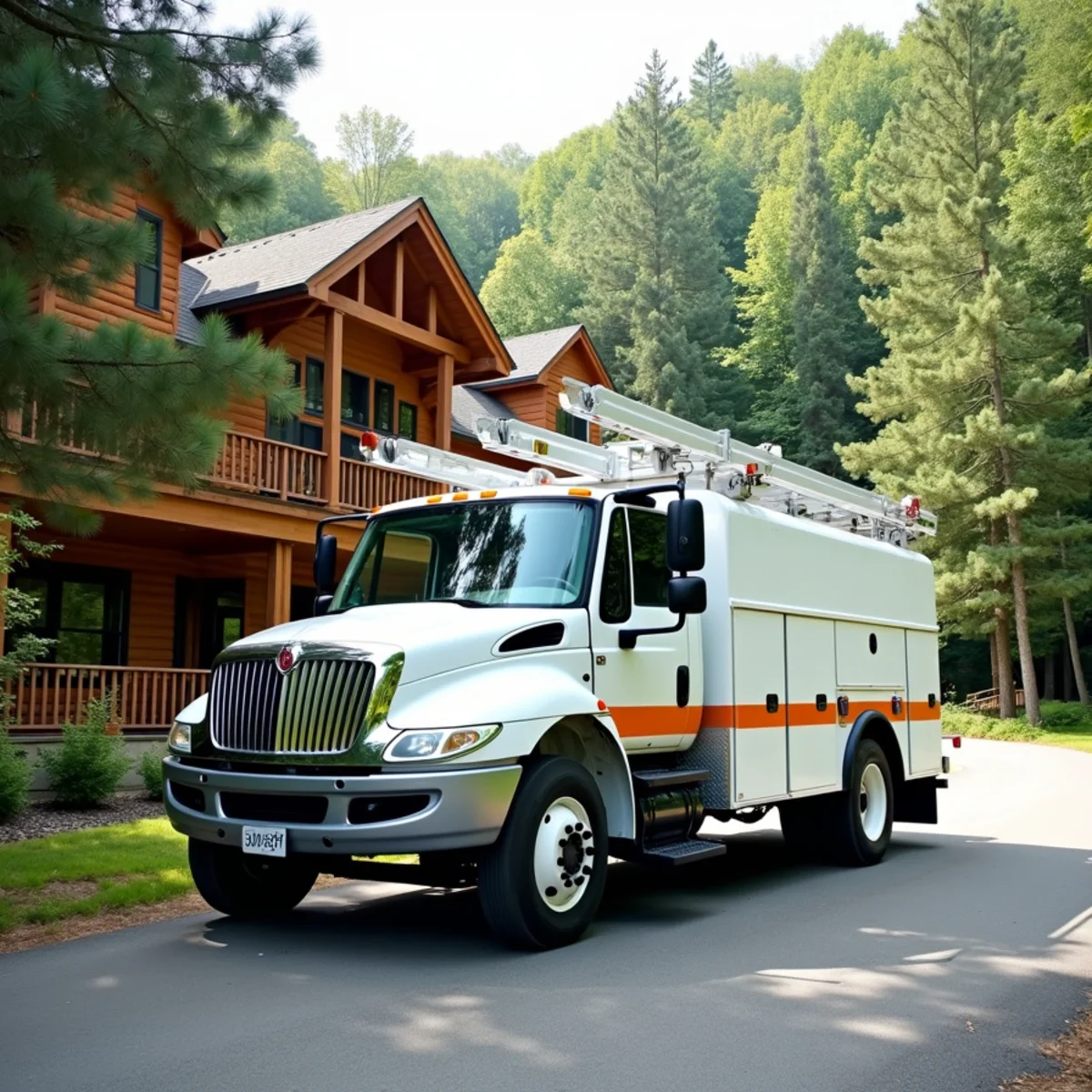 W.P.E.S. LLC service vehicle parked at High Country mountain residence in Banner Elk, NC