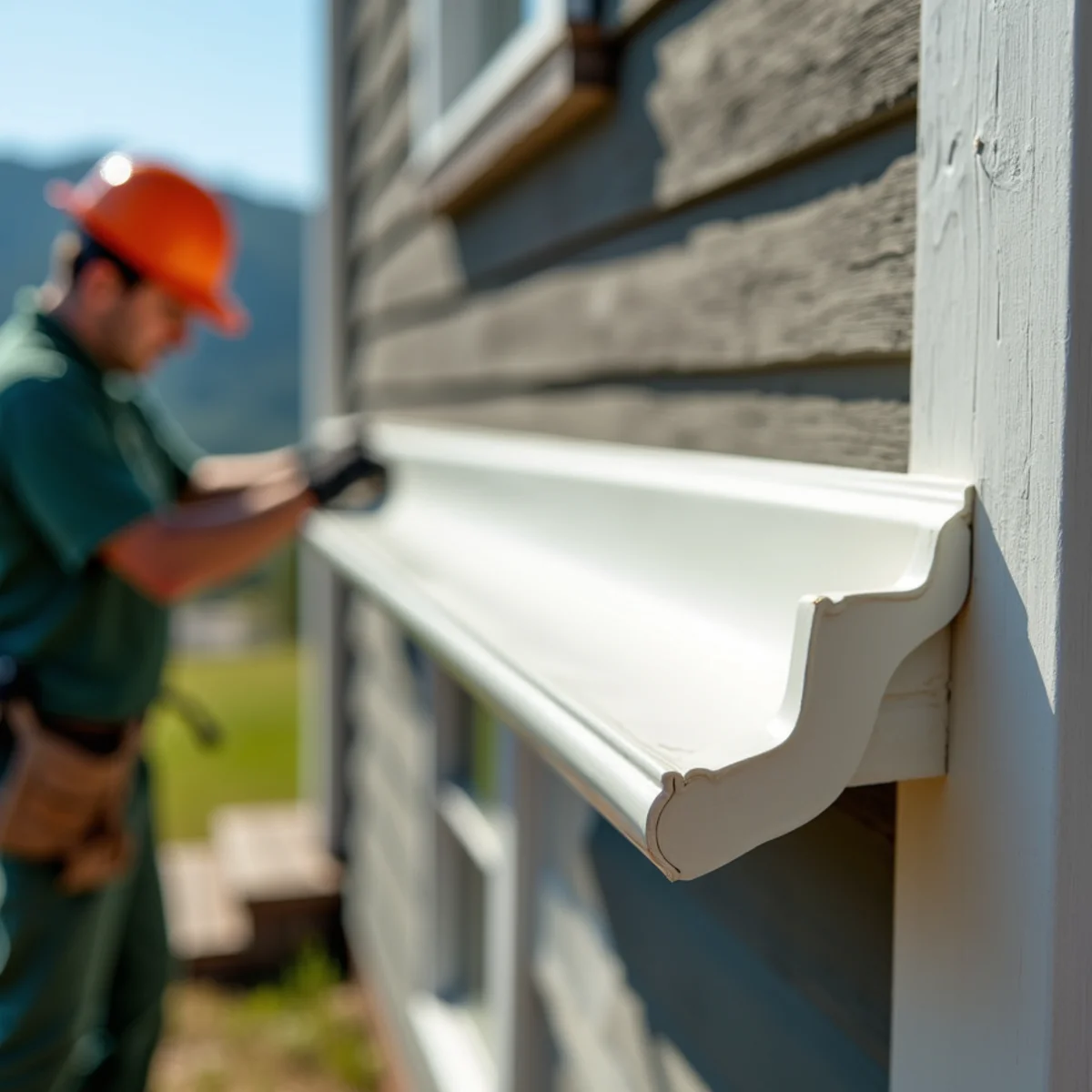 Custom color-matched K-style aluminum gutter preserving historic farmhouse roofline